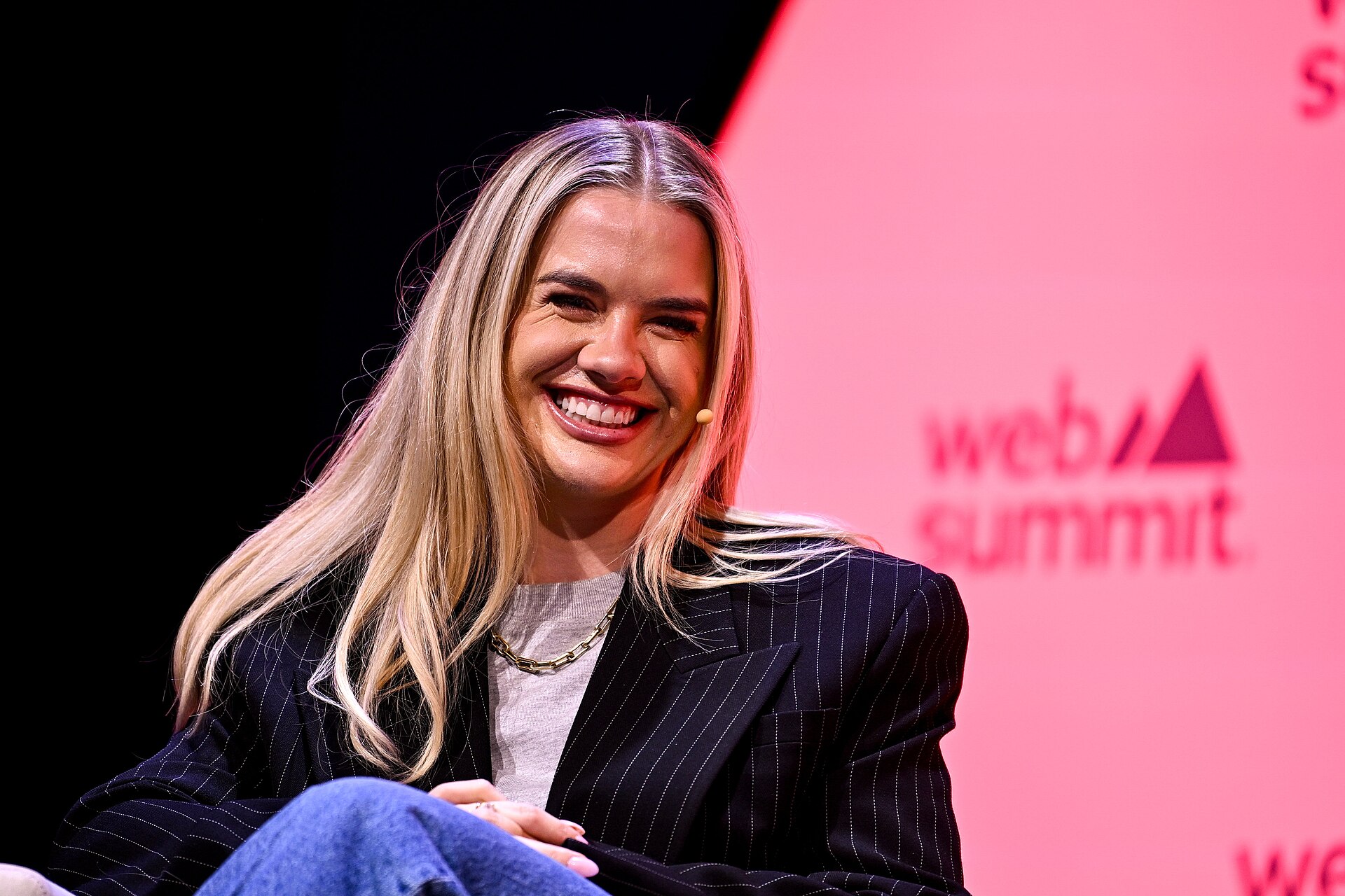 12 November 2024; Grace Beverley, Founder & CEO, TALA & Retrograde, on Marketing Summit stage during day one of Web Summit 2024 at the MEO Arena in Lisbon, Portugal. Photo by Ramsey Cardy/Web Summit via Sportsfile