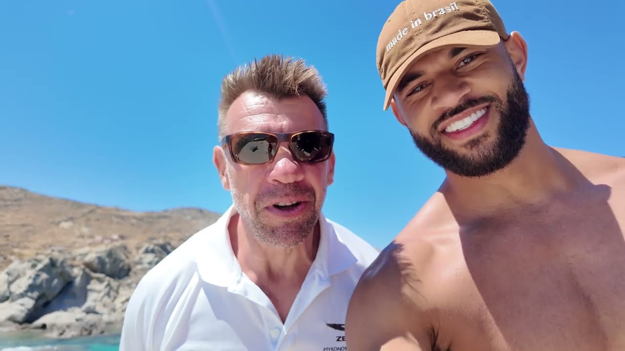 Ruben Onuha with a guest during his Mykonos vlog.