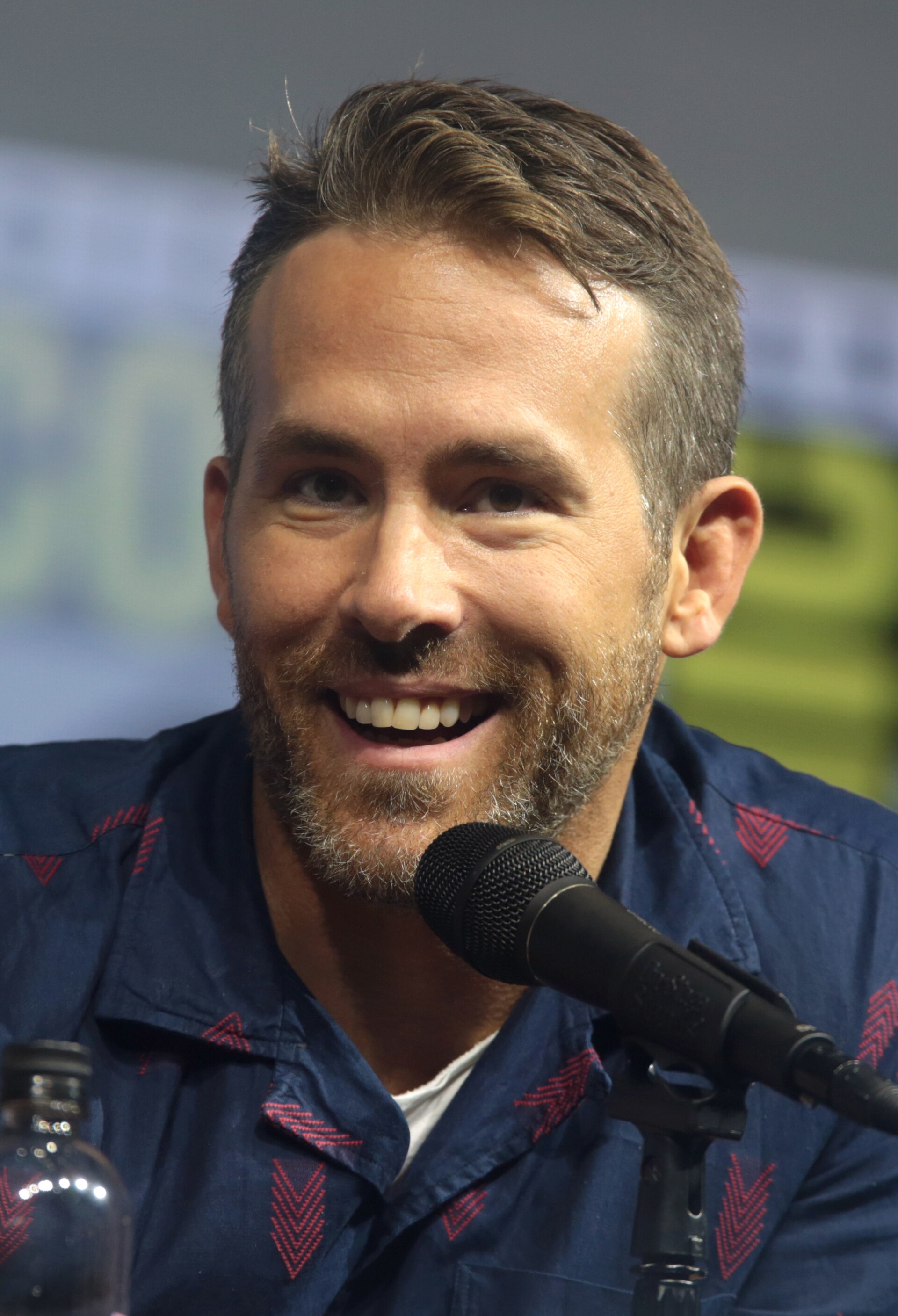 Ryan Reynolds speaking at the 2018 San Diego Comic-Con International in San Diego, California.