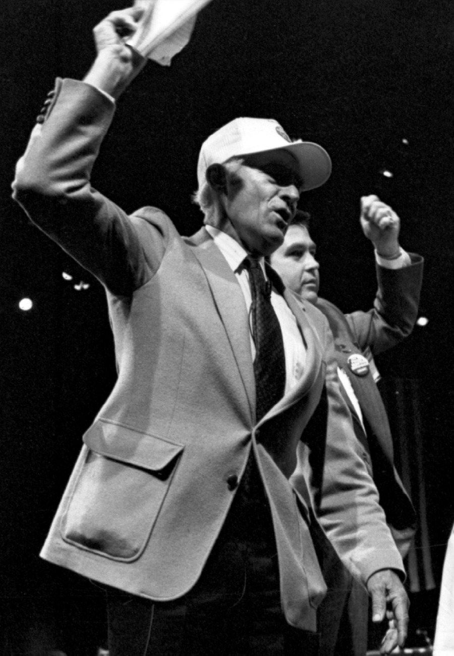 Sam Walton leading the Walmart cheer.